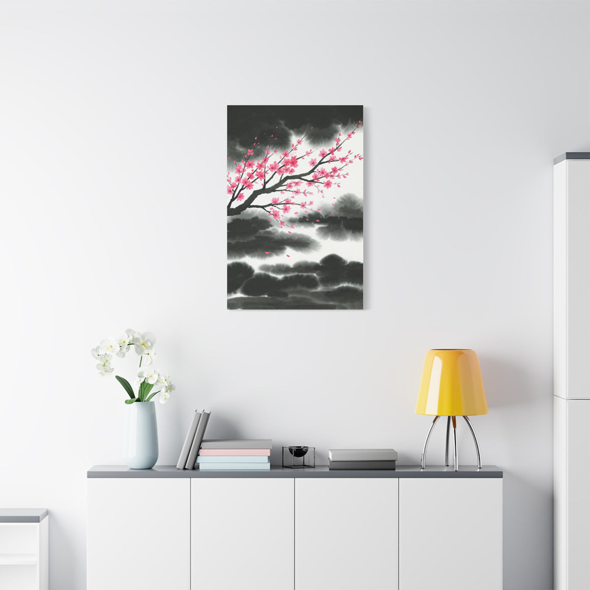 Japanese Ink Brush Sakura Landscape Wall Art & Canvas Prints