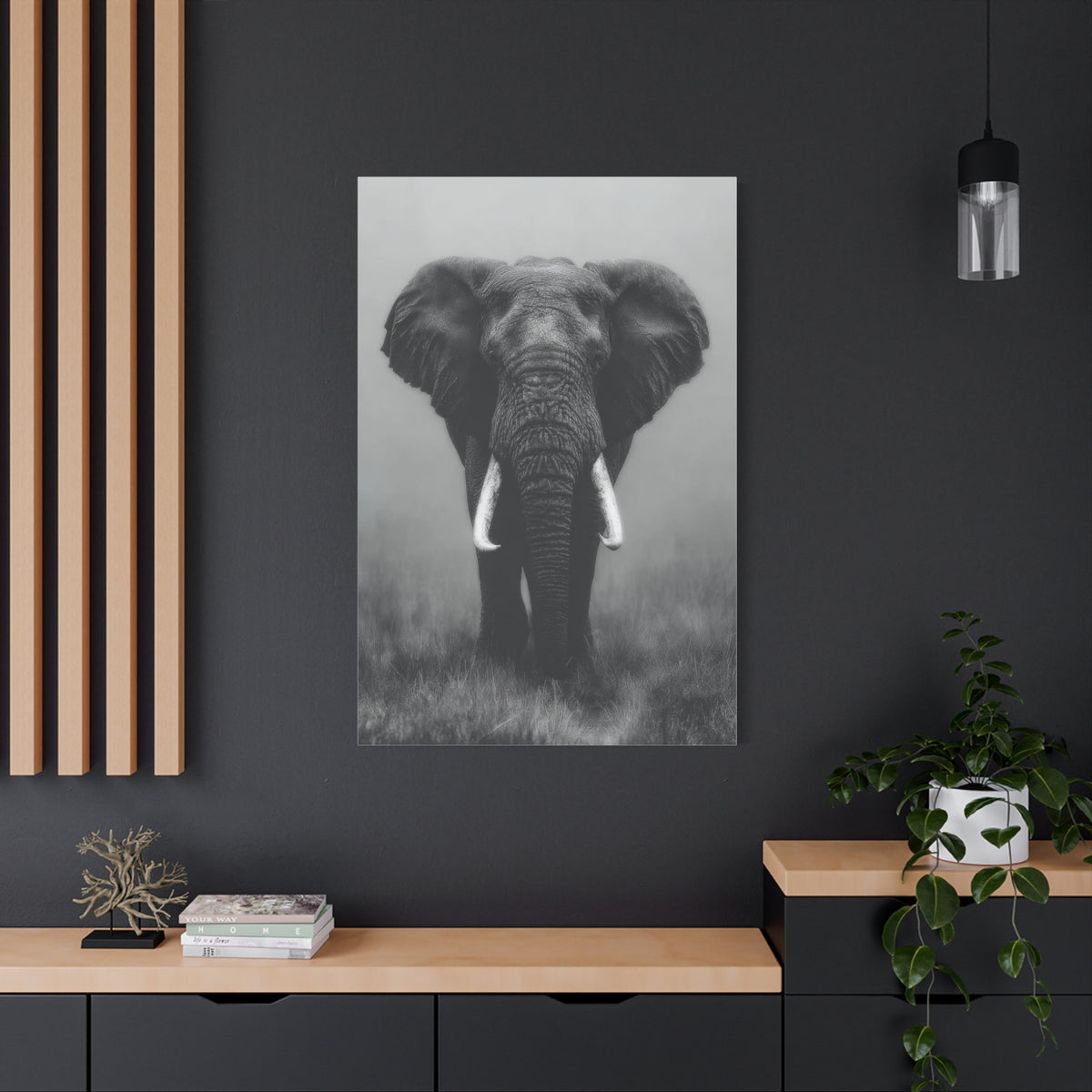 Black and White Elephant Portrait Wall Art & Canvas Prints
