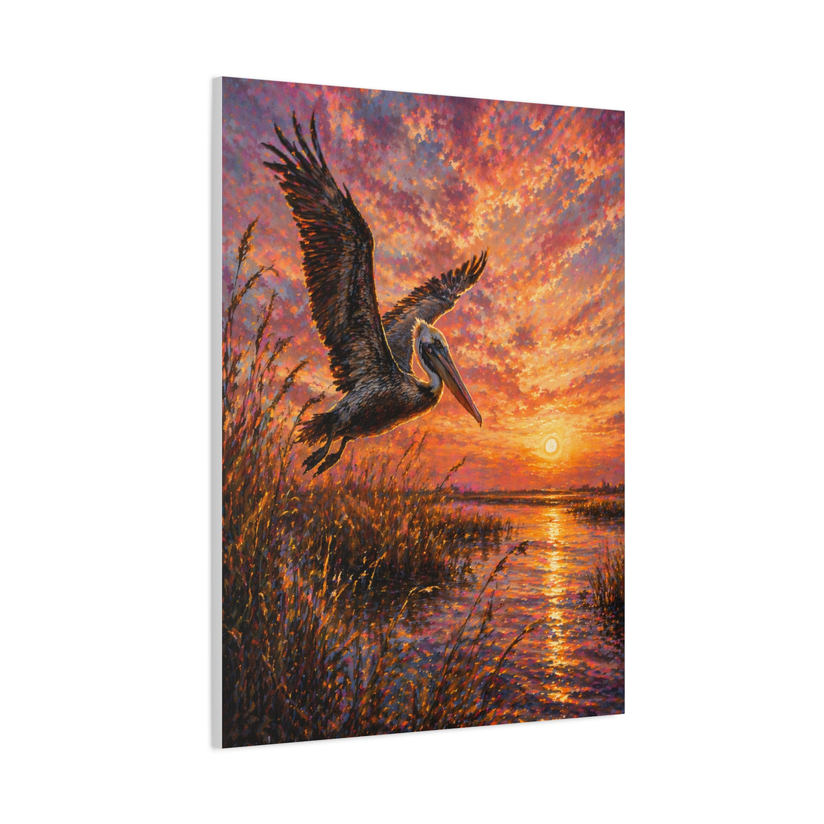 Pelican Marsh Sunset Scene Wall Art & Canvas Print