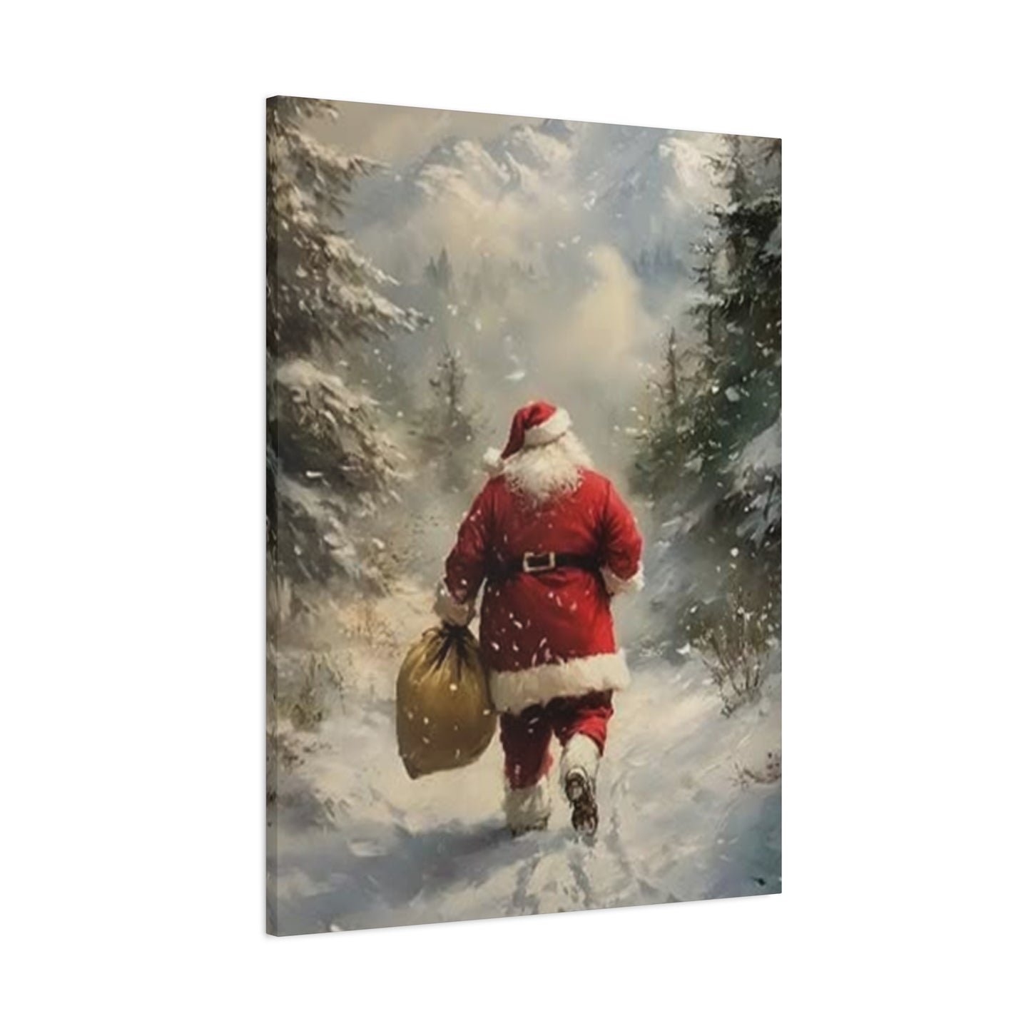Santa Claus Running In Snow Wall Art & Canvas Prints