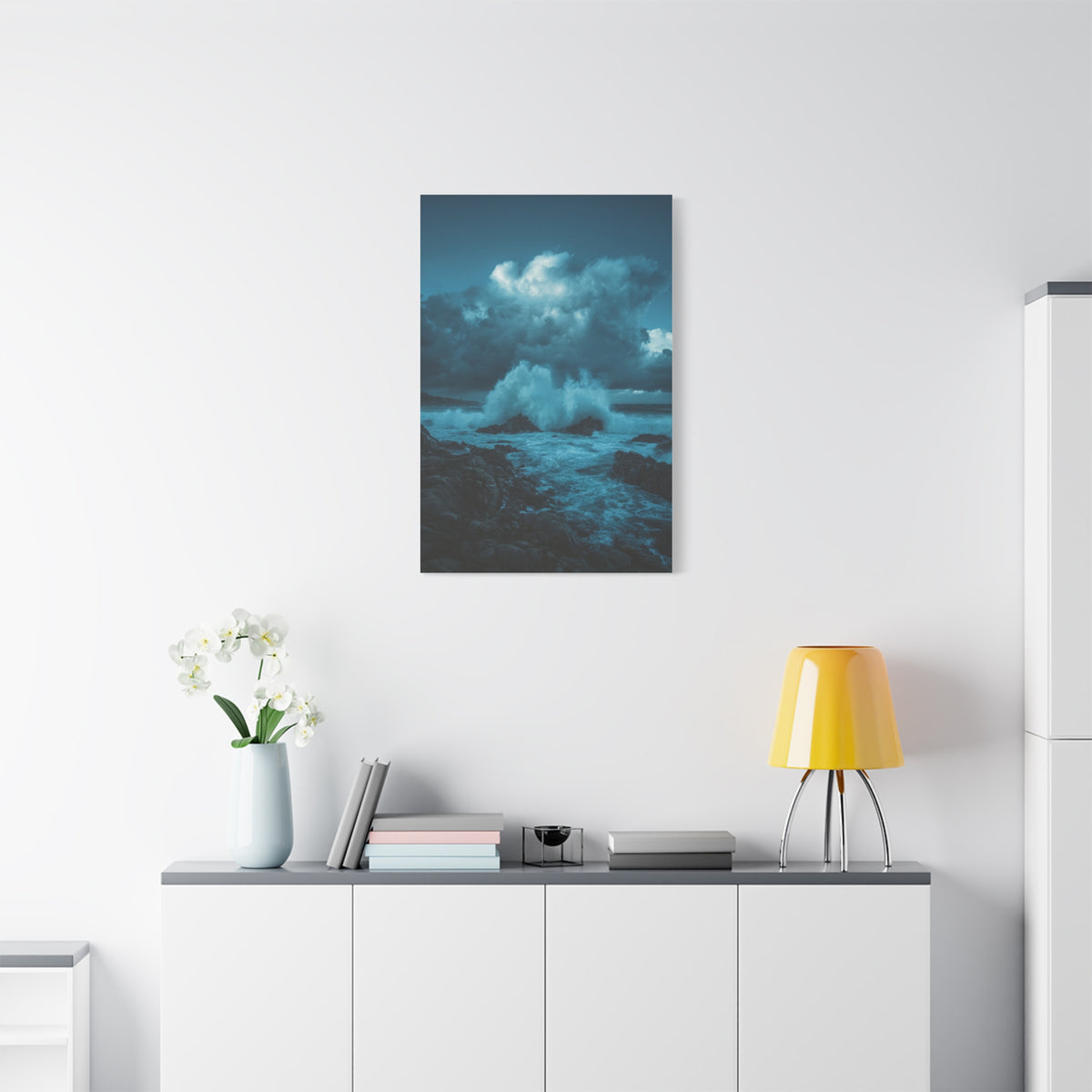 Storm Waves Crashing Against Rugged Coastal Rocks Wall Art & Canvas Print