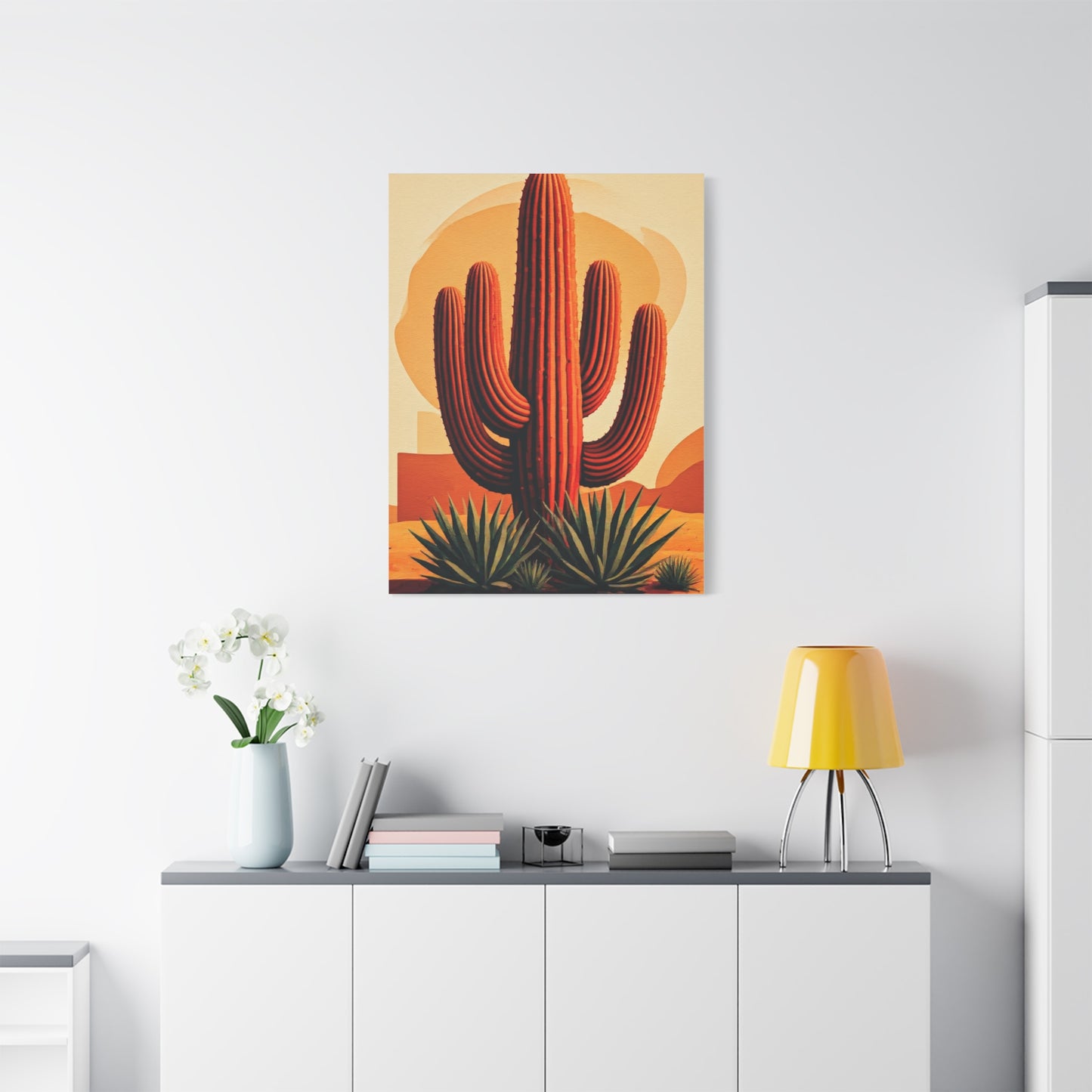 Golden Desert Sunset Saguaro Illustration Wall Art & Canvas Prints