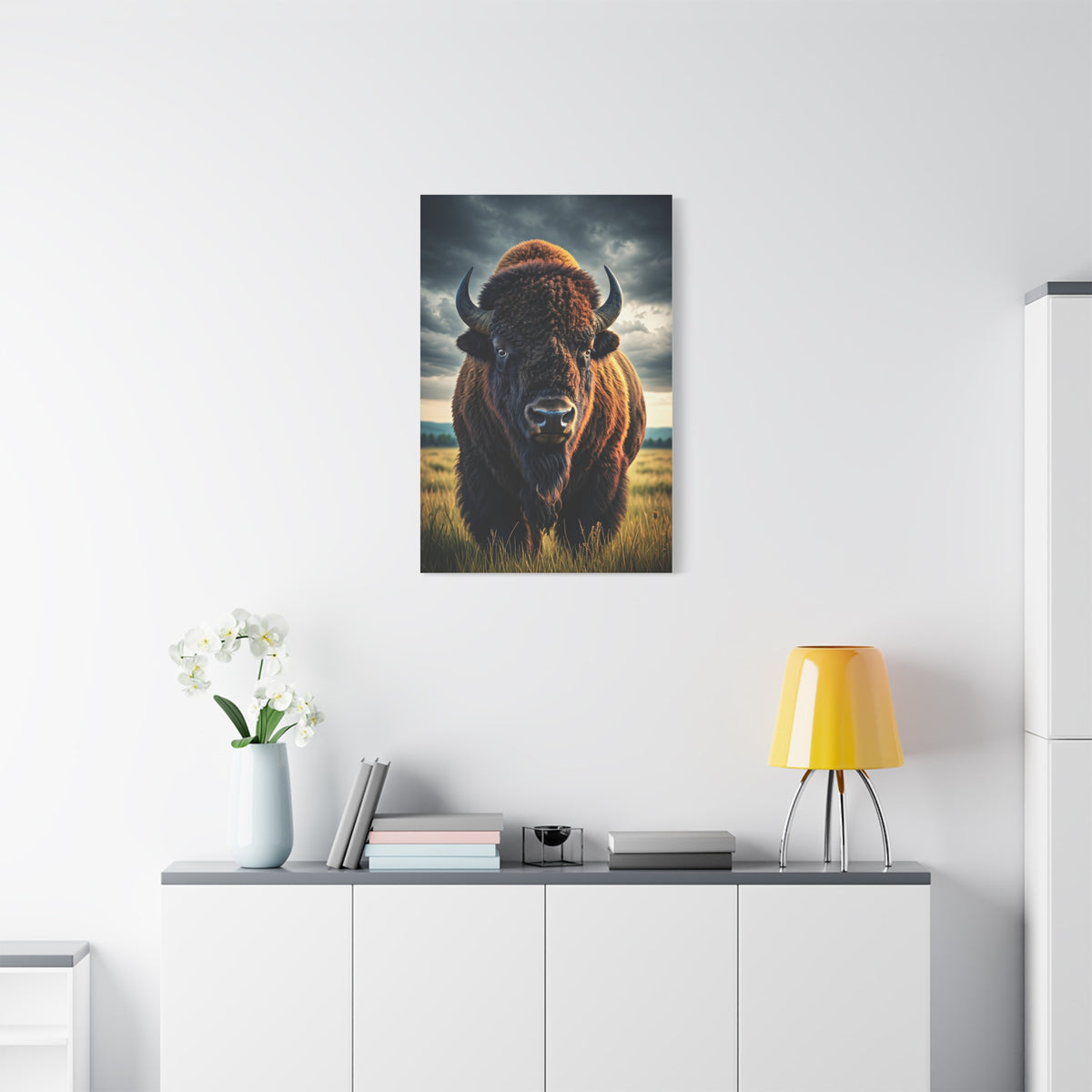 Bison Under Storm Clouds Prairie Portrait Wall Art & Canvas Print